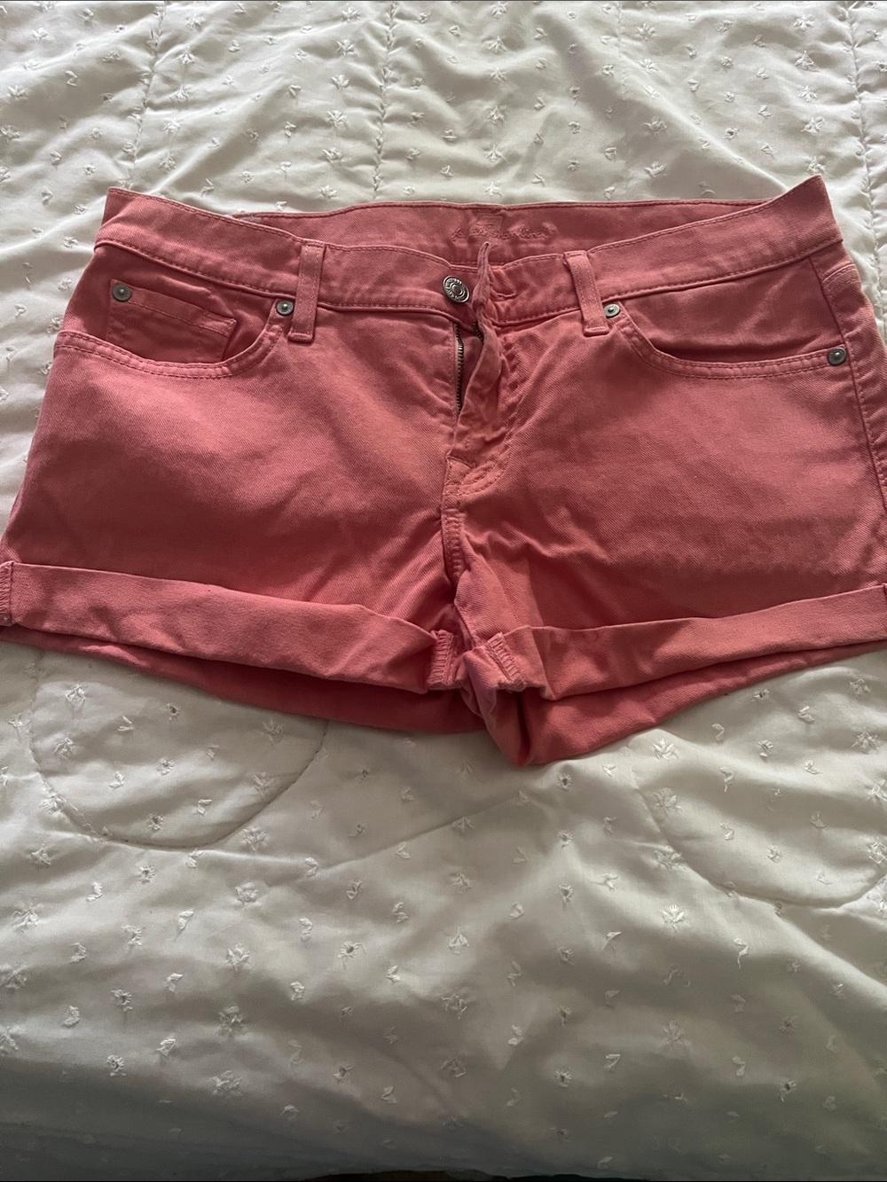 7 For All Mankind Coral-Rose Rolled-Hem Jean Shorts